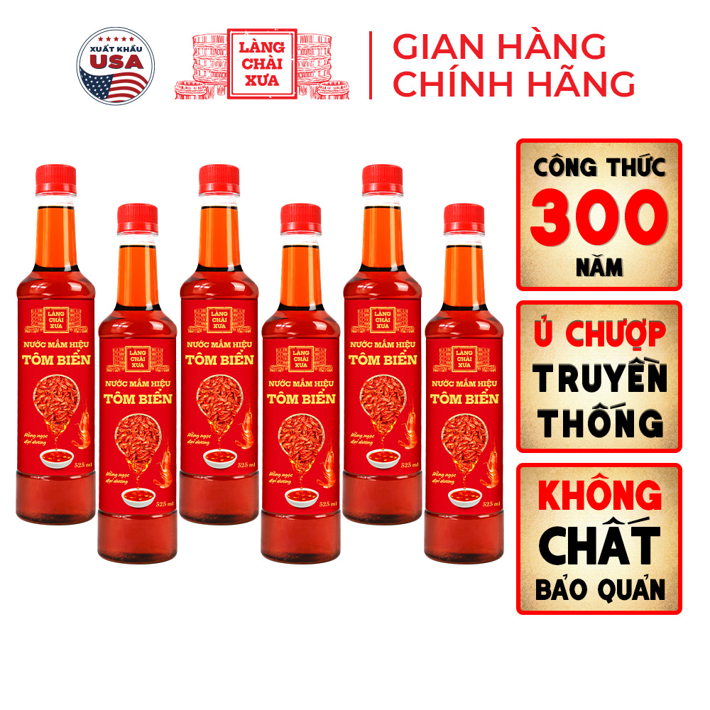 [TẶNG 1 NƯỚC TƯƠNG 125ML] THÙNG 6 CHAI Nước mắm tôm biển truyền thống Làng Chài Xưa 525ml Hồng Ngọc 