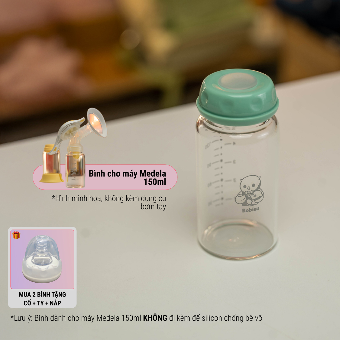 BOBISU | Bình Thủy Tinh Trữ Sữa Cho Bé Dung Tích 150ml-180ml [Mua 2 Bình Tặng Cổ Trắng Ty Nắp Đậy Ty]