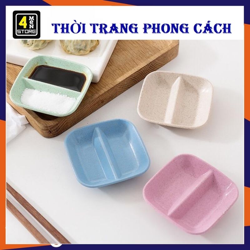 Bộ 4 Chén Đĩa Nhỏ Đựng Nước Chấm Bằng Nhựa Trong Suốt Cao Cấp - Khay Đựng Gia Vị  Xì Dầu Kèm Tay Cầm