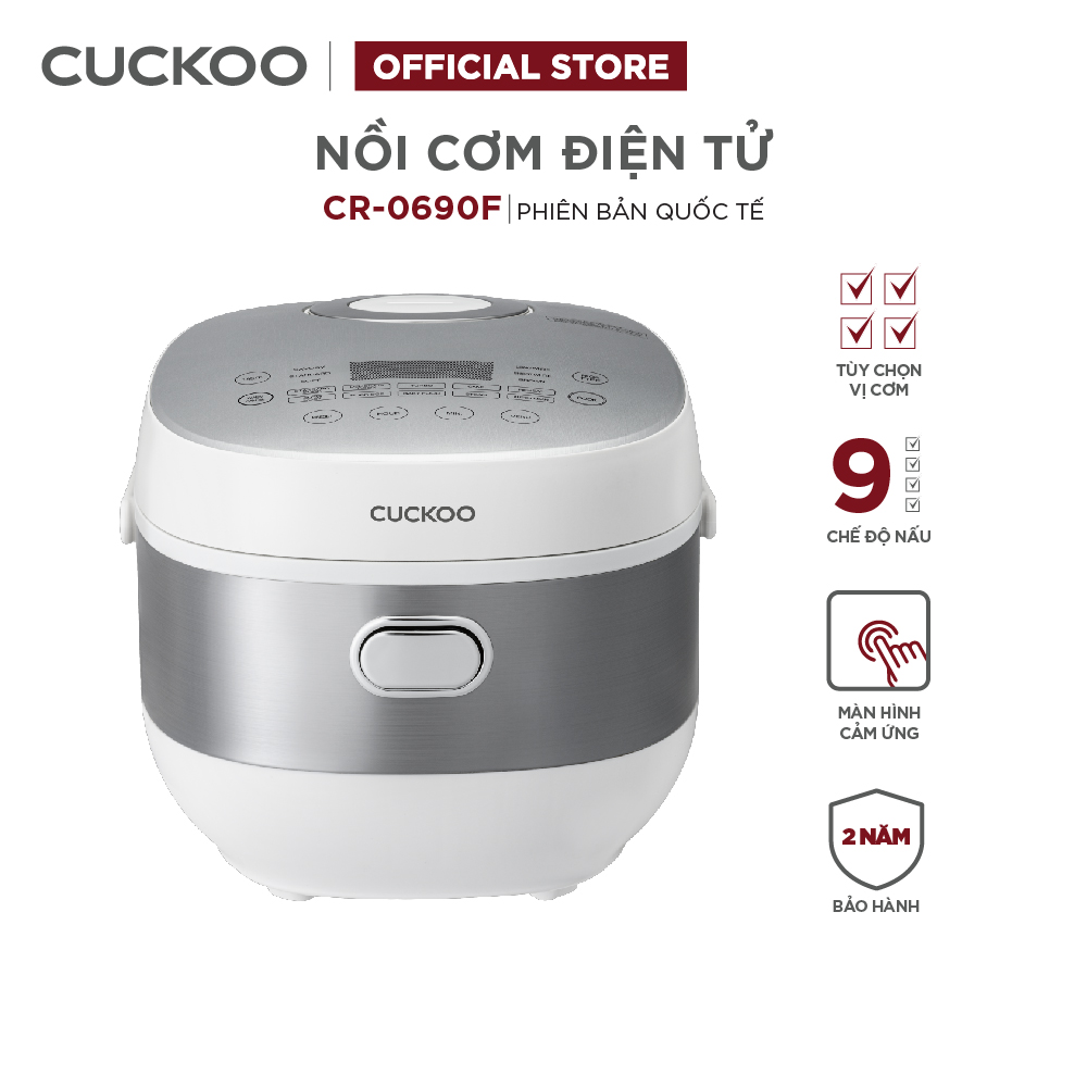 Nồi cơm điện tử Cuckoo 1.08L CR-0690F nhiều chế độ nấu lòng nồi chống dính thiết kế sang trọng - Bảo hành 2 năm - Hàng chính hãng Cuckoo Vina