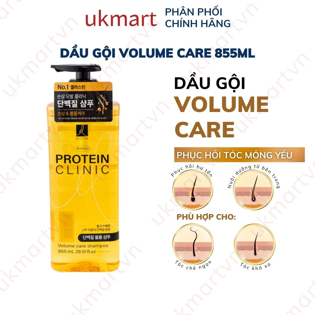 Dầu gội - xả Protein Hàn Quốc mọc tóc giúp dày tóc Elastine Amino Protein Clinic 855ml