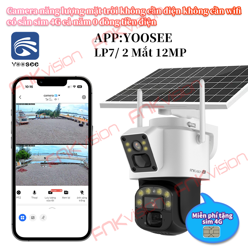 [Fnkvision]Camera 2 mắt 4G Yoosee không cần WiFi Tích hợp sim 4G Chống nước ngoài trời Xem đêm có mà