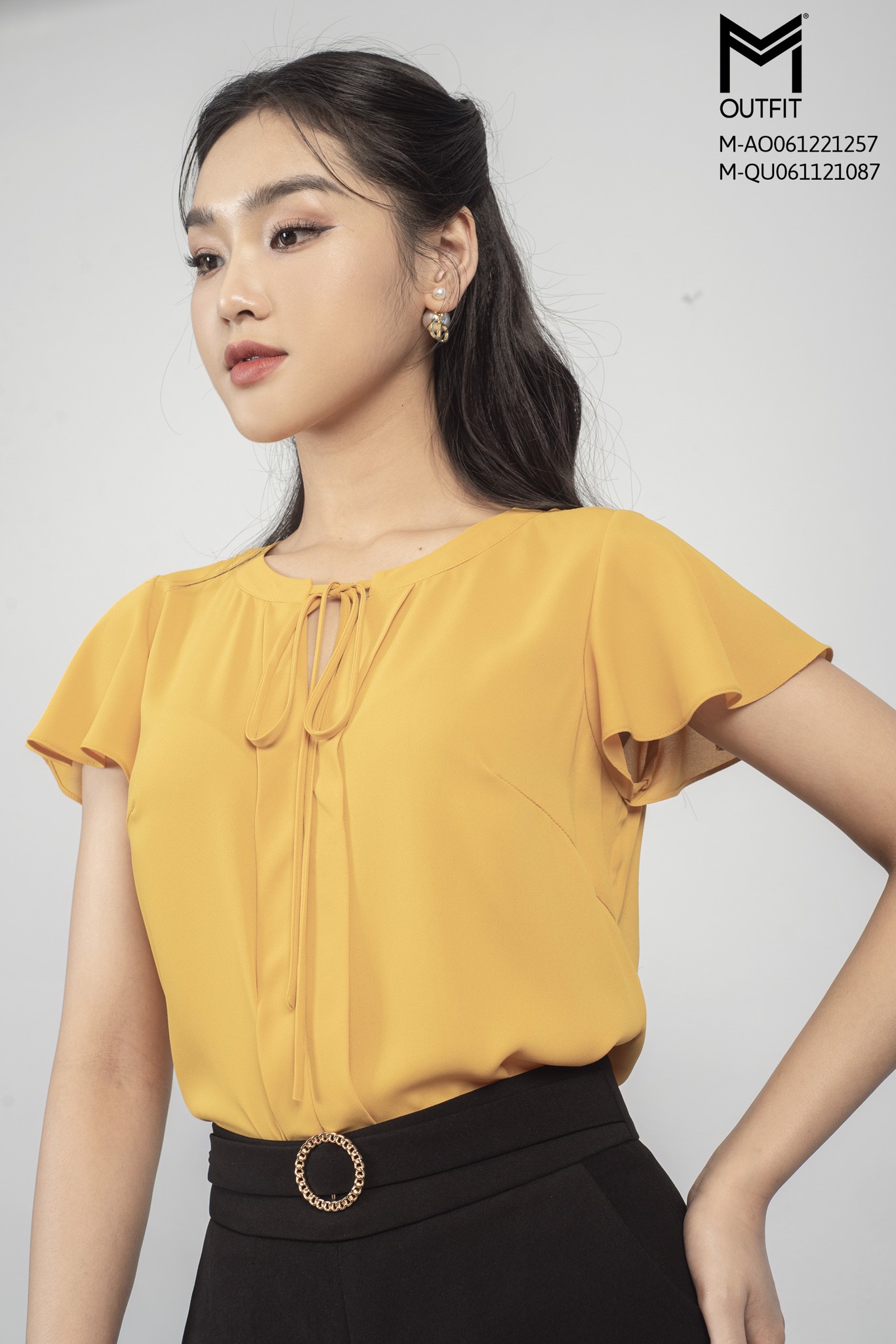 Áo sơ mi cổ thắt nơ ngắn tay thời trang MMoutfit