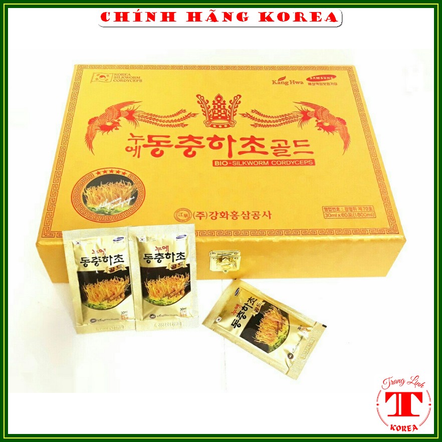 Đông trùng hạ thảo hộp gỗ vàng 60 gói thượng hạng - Tăng thể lực ổn định huyết áp phòng ung thư trang linh