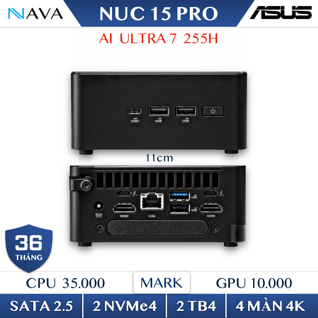 Mini PC ASUS NUC 15 PRO Intel AI Core Ultra 7 255H U5 225H DDR5 NVMe4 NUC15CRH (RNUC15CRHU700000I)