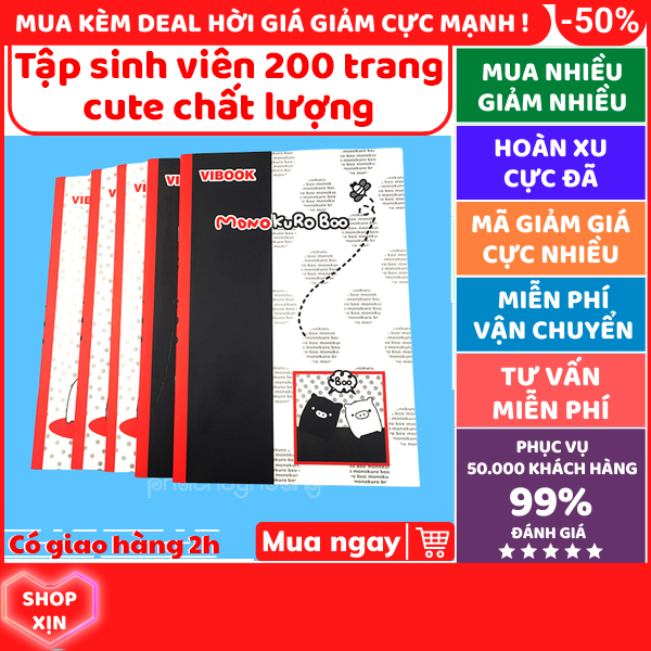 Lốc 5 tập học sinh 200 trang tập sinh viên 200 trang con heo Monokuro Boo giá sỉ  tập sinh viên  tập