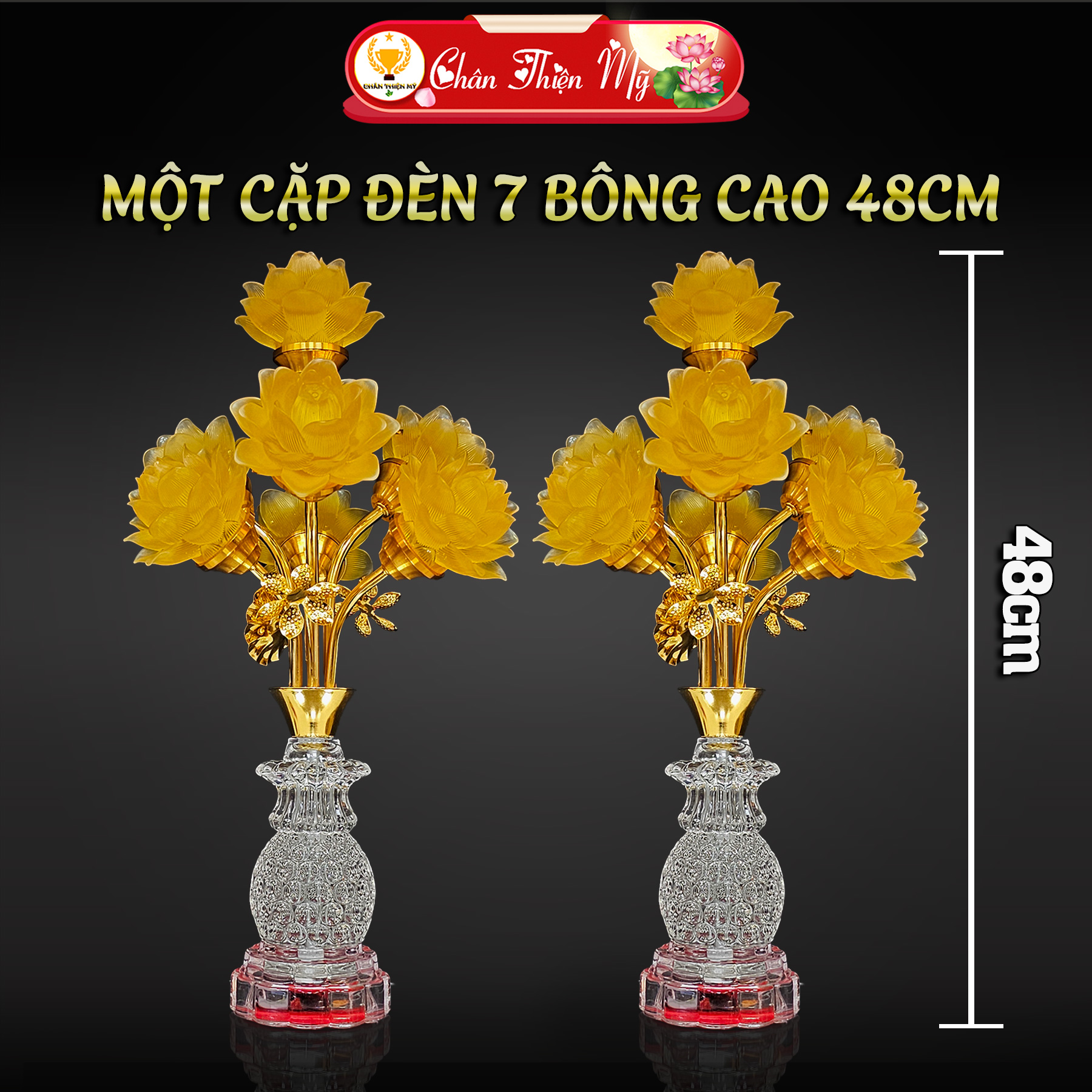 Bình Hoa Sen Lưu Ly 5 Bông Led Đổi Màu CHÂN THIỆN MỸ Trang Trí Bàn Thờ Phật Ban Thờ Gia Tiên
