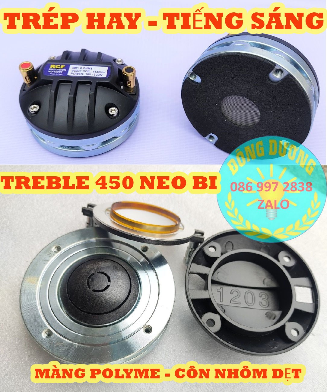 HÀNG CHẤT LƯỢNG CAO - LOA TREBLE NEO BI 450 BM AUDIO CÔN DẸT CỌC NHẤN - GIÁ 1 CHIẾC - CỦ TRÉP 