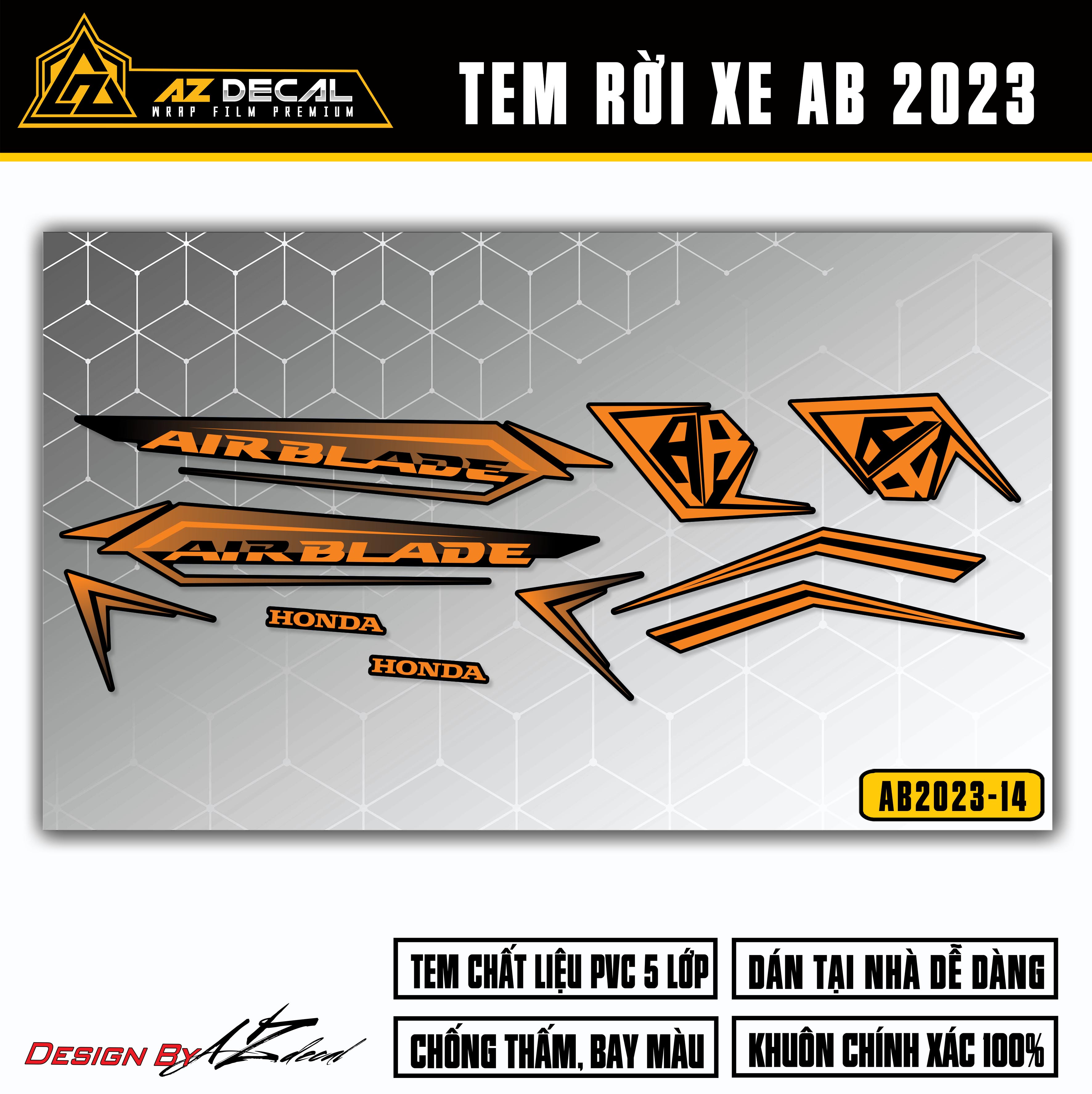 Tem AirBlade 2023 Thiết Kế Tem Chỉ | AB2023-14 | Team Decal Hình Dán Xe Máy AB Air Blade Đen Đỏ Xanh