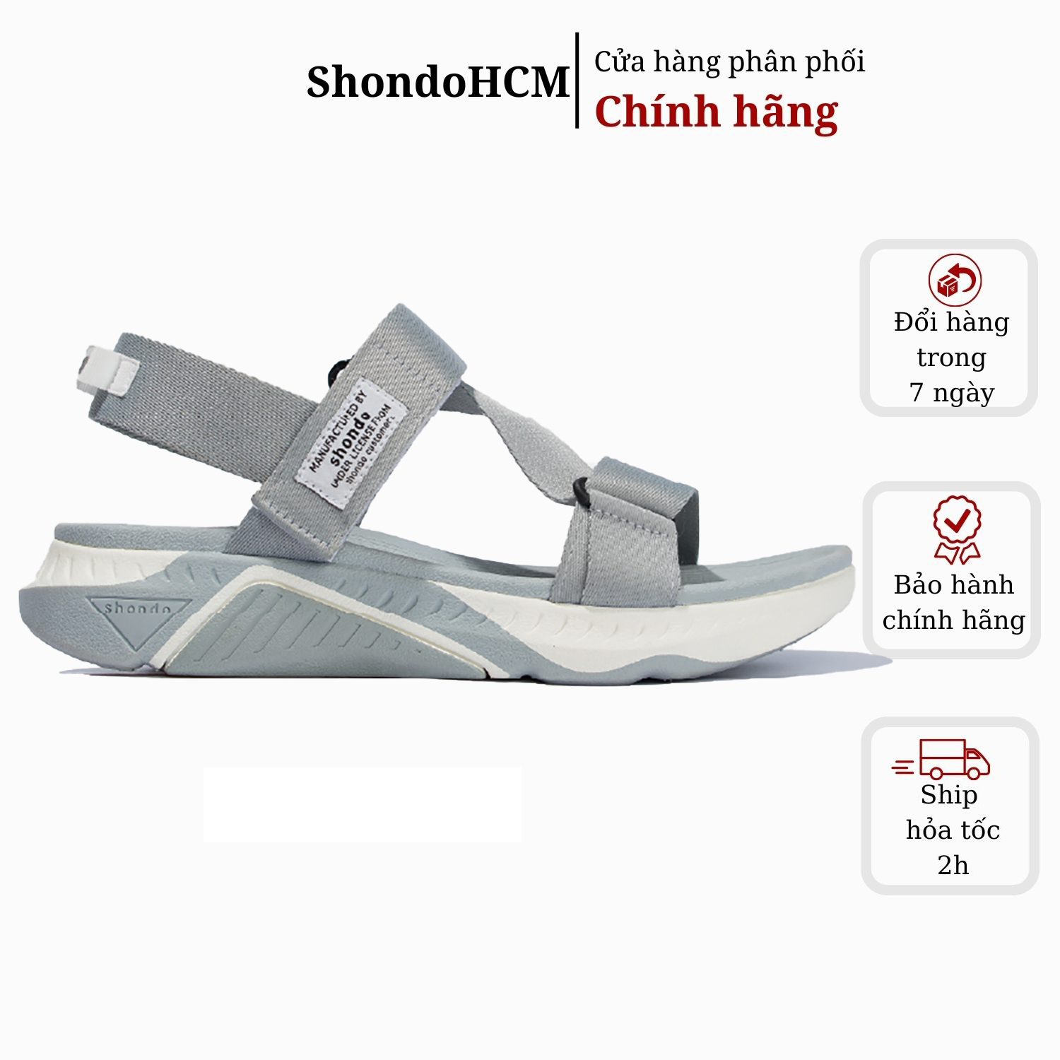 Giày shondo sandals nam nữ Shondo F7 racing cao 5cm xám trắng F7R2022