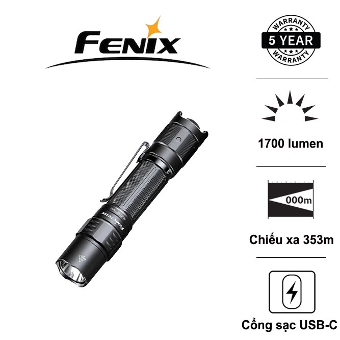 Đèn pin FENIX PD35R sáng 1700lm chiếu xa 353m sạc USB-C pin 18650 3400mAh