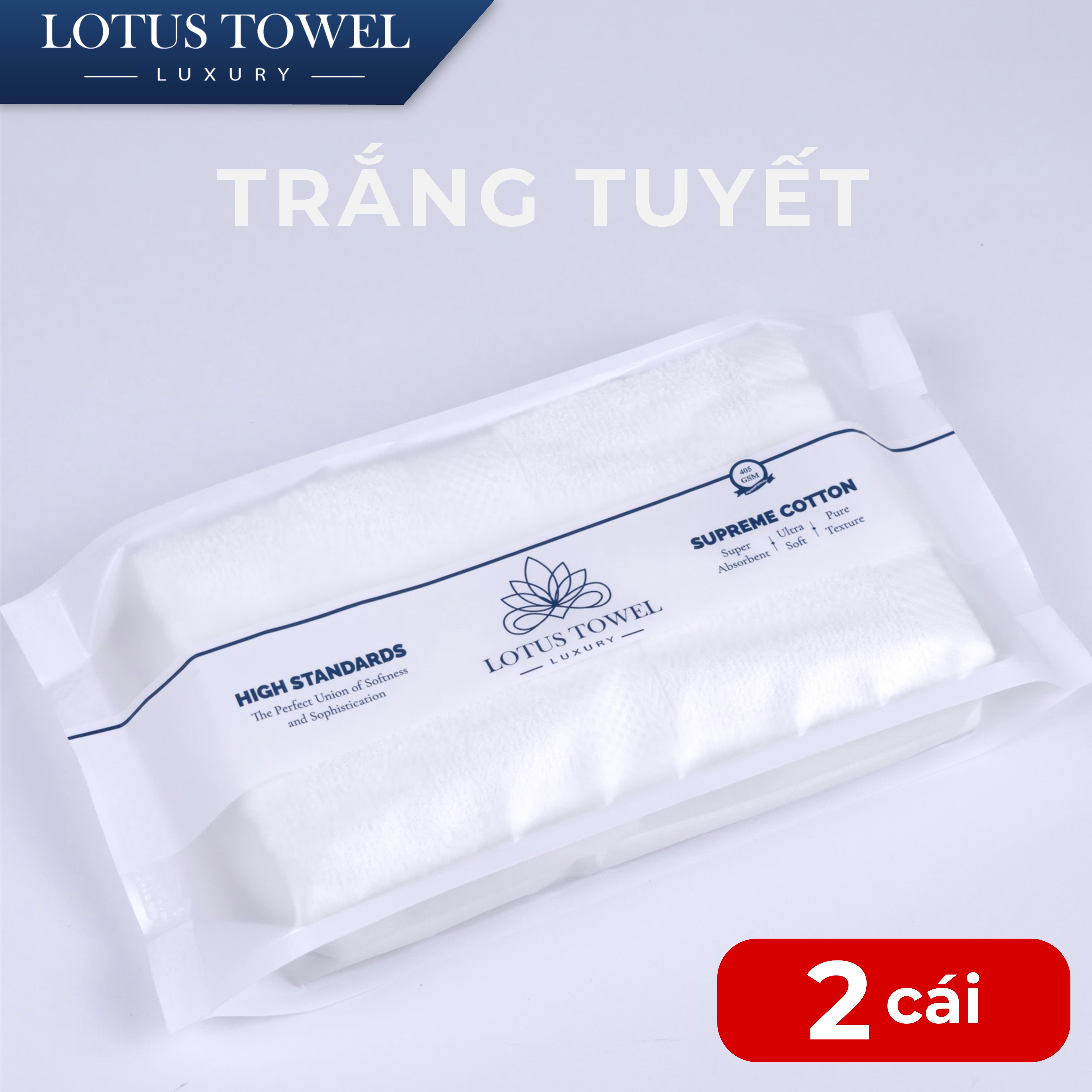 Bộ 2 Khăn Tắm 70x140cm LOTUS TOWEL 100% Cotton Cao Cấp Mềm Mịn Thấm Hút Không Ra Màu