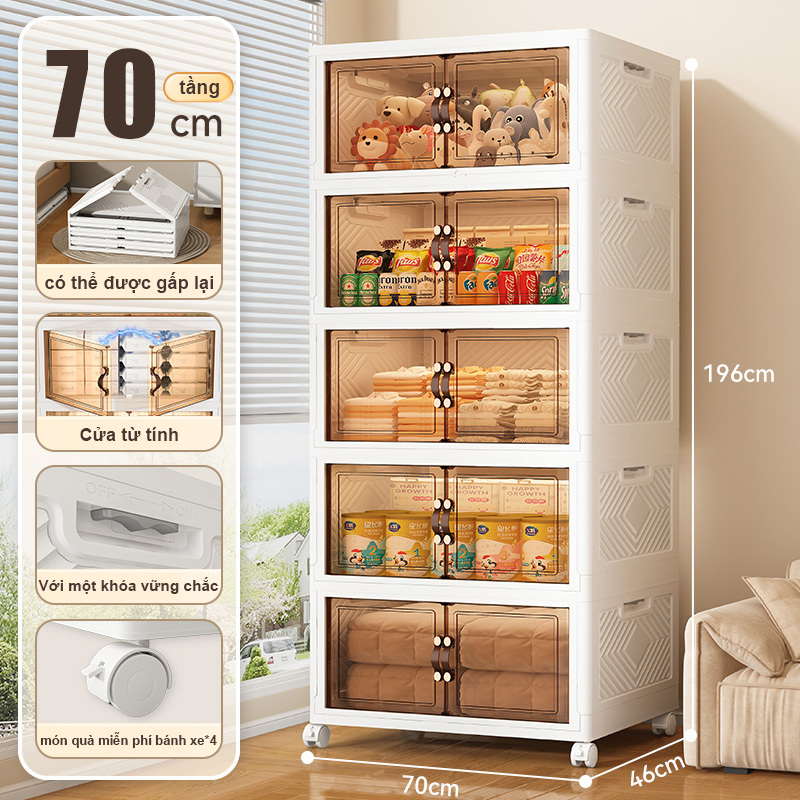 Tủ Nhựa Gấp Gọn Thông Minh Tủ quần áo Thùng Nhựa Tủ Đựng Đồ Chơi  Bánh xe xoay 360° hộp nhựa Storage