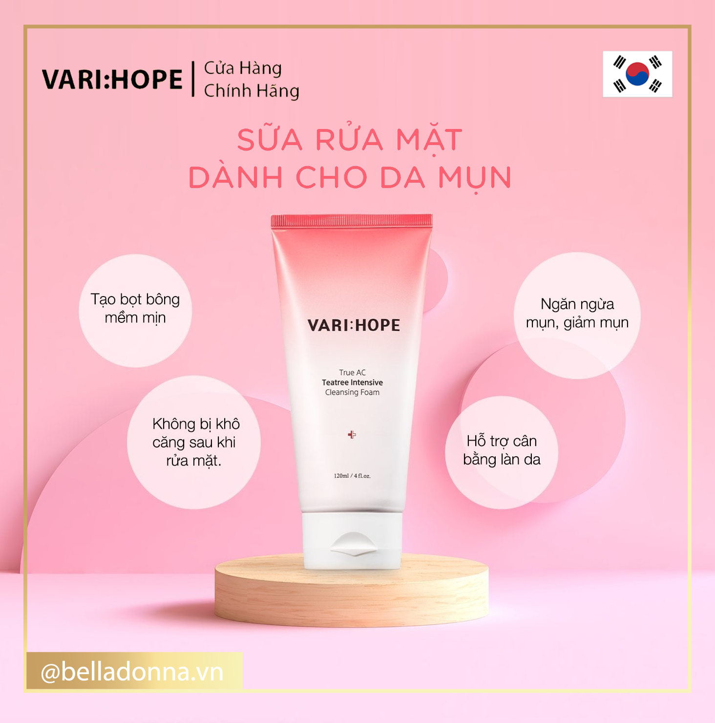 [Hcm][Chính Hãng] Sữa Rửa Mặt Cho Da Mụn Vari:hope Varihope True Ac Teatree Intensive Cleansing Foam 120Ml