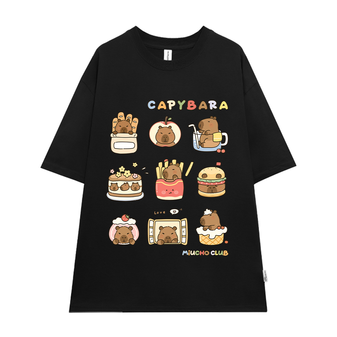 Áo thun chuột Capybara form rộng local brand ATD1224 Miucho tay ngắn vải cotton thoáng mát cổ tròn i