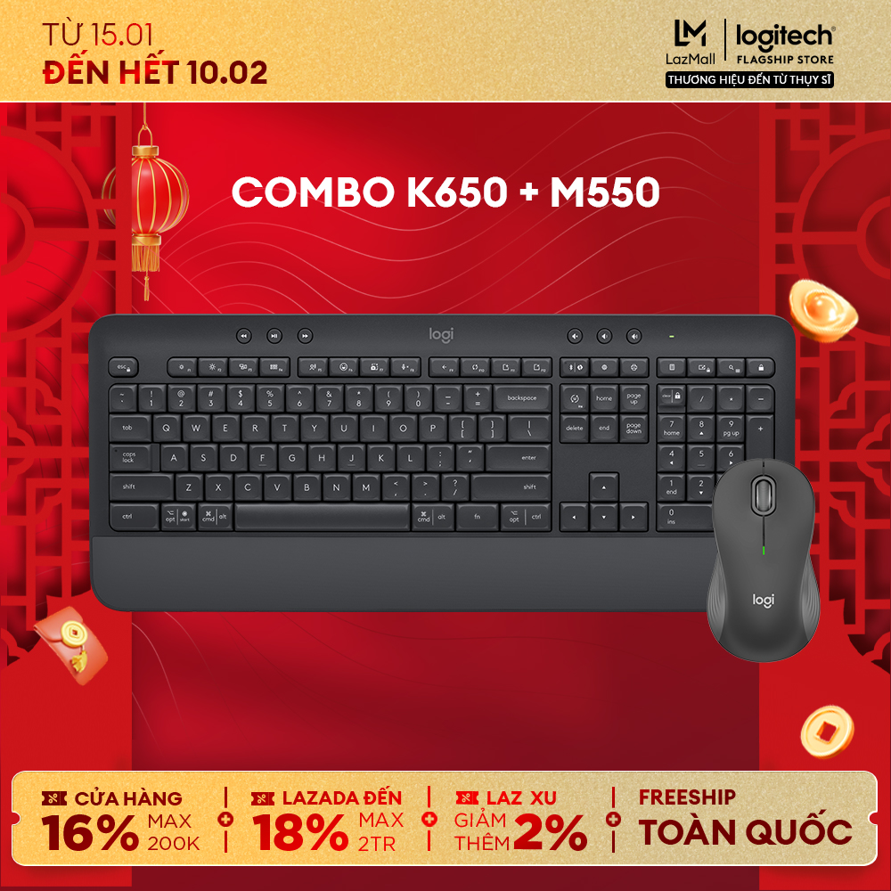Combo Bàn phím Không dây Bluetooth Logitech K650 và Chuột Không dây Bluetooth Logitech M550