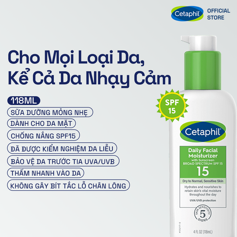 Kem dưỡng ẩm chống nắng cho da nhạy cảm SPF15 Cetaphil Daily Facial Moisturizer 118ml