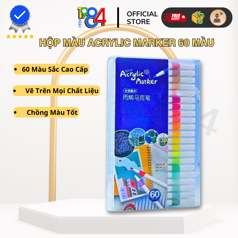 Hộp Màu Acrylic Marker 60 Màu - Hộp Bút Màu Acrylic 60 Chi Tiết Hộp 60 Bút Màu Dạ Vẽ Trên Mọi Chất L