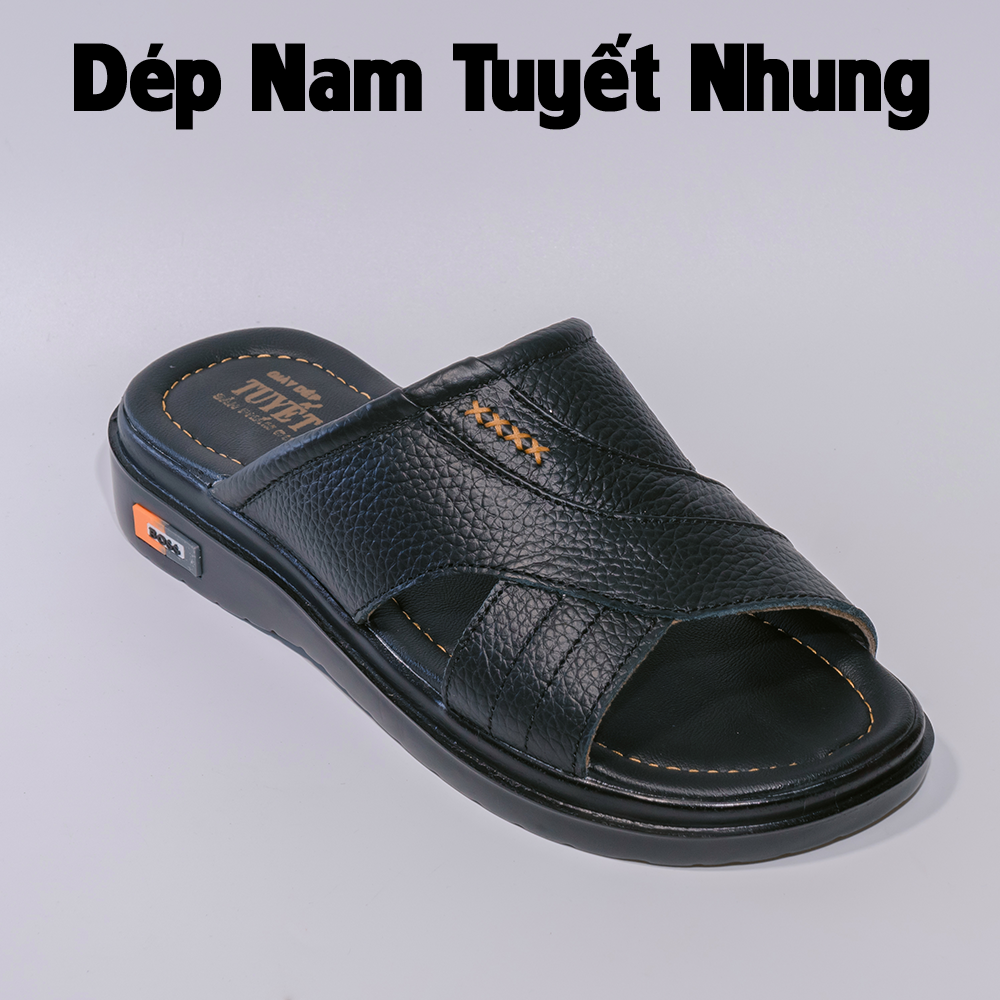 Dép da nam quai ngang đế Boss cao 3cm màu nâu/đen MS17