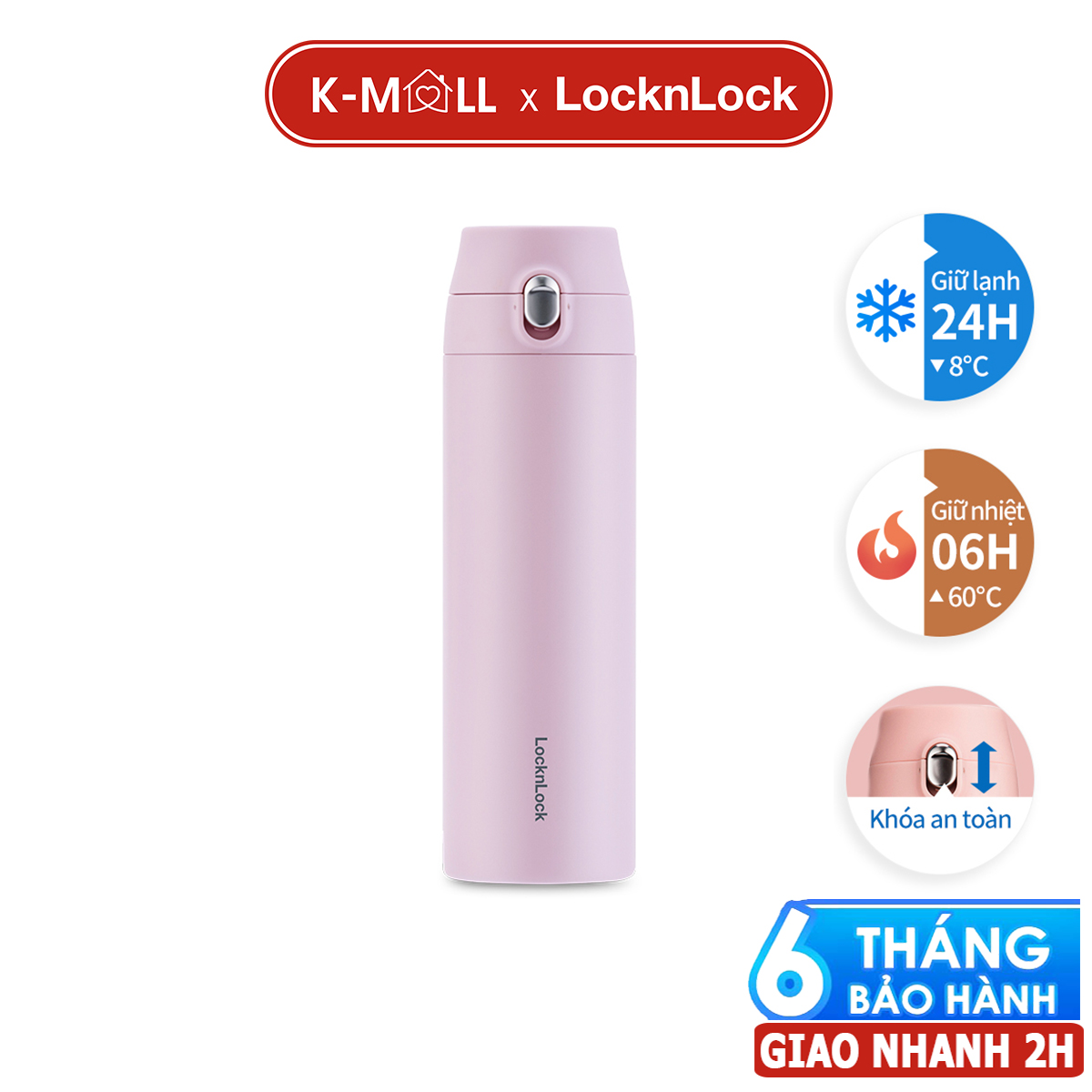 Bình giữ nhiệt LocknLock 500ml Featherlight One Touch Tumbler mở nắp một chạm LHC3257 - K-MALL