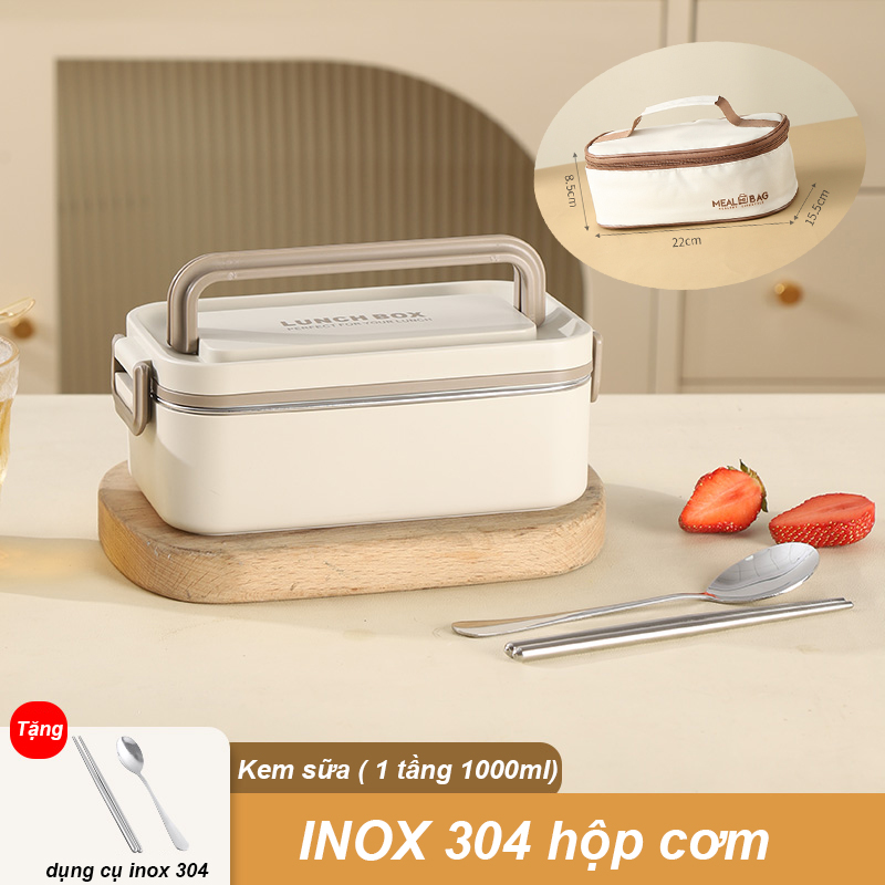 Hộp Cơm Giữ Nhiệt 2 Tầng 3 Ngăn INOX 304 Cao Cấp Tặng Muỗng Đũa bát súp Hộp Đựng Cơm Giữ Nhiệt Hộp C