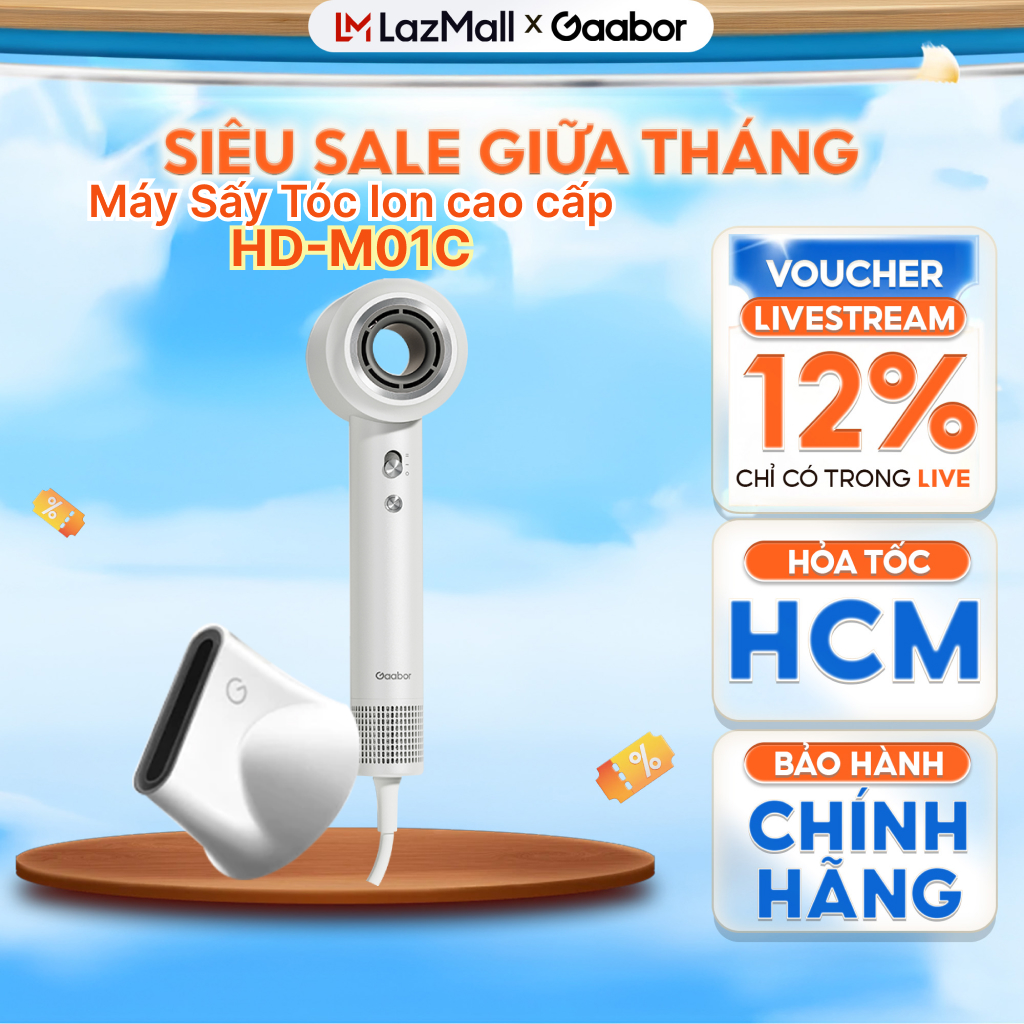 Máy sấy tóc 2 chiều 8 chế độ chuẩn Salon Gaabor HD-M01 1400W 680 triệu ion âm chip kiểm soát nhiệ
