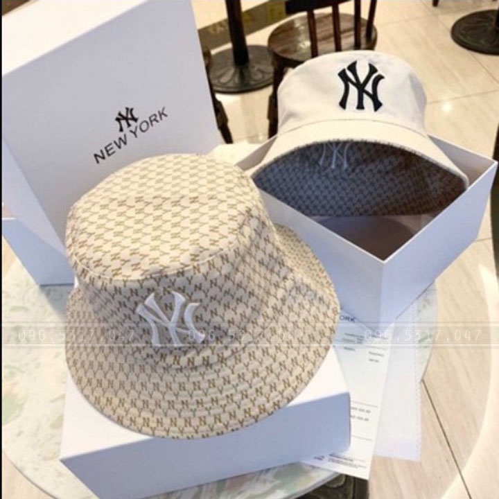 Mũ Nón Bucket NY MLB Monogram Họa Tiết Hai Mặt In Chìm Phong Cách Năng Động Trẻ Trung