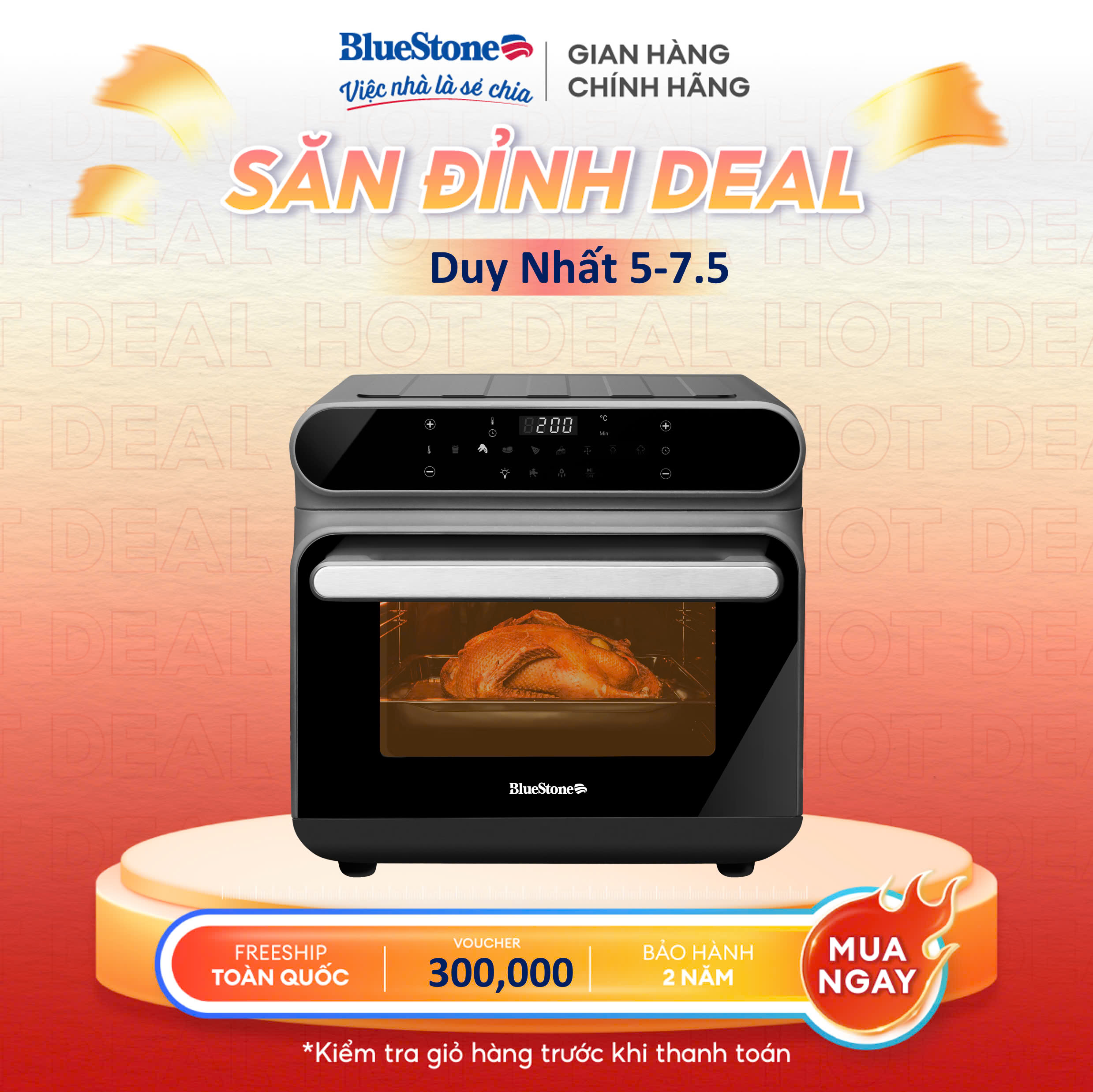 [Trả Góp 0%] Nồi Chiên Không Dầu Kết Hợp Hấp Hơi Nước BlueStone AFB-5895 (24 Lít) - Công Suất Chiên 