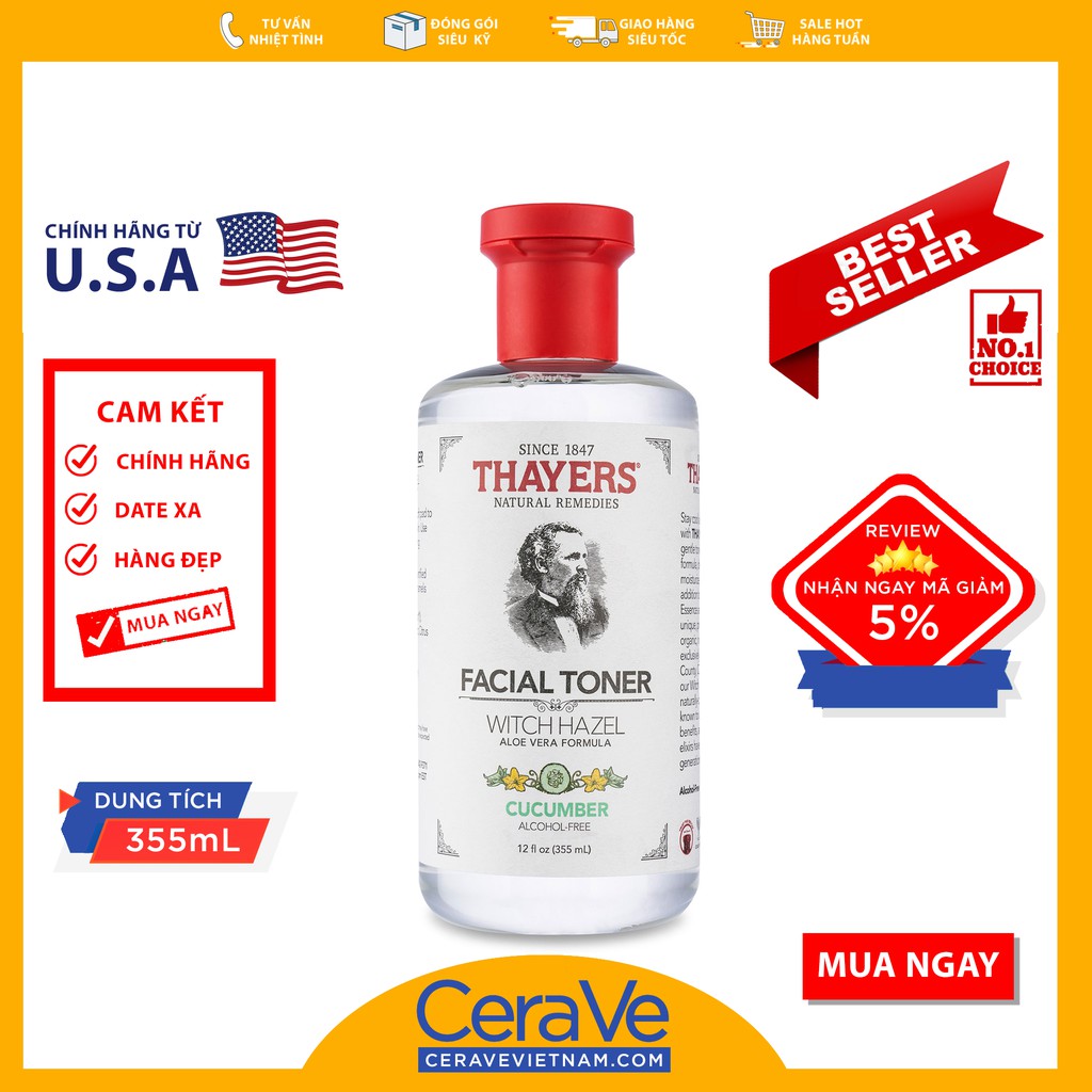 [Hcm]Thayers Cucumber Facial Toner - Nước Hoa Hồng Da Dầu Mụn (355Ml)