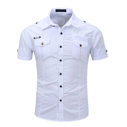 Áo sơ mi Áo sơ mi nam cộc tay 2 túi ngực hottrend màu Đen Trắng trẻ trung phong cách H40