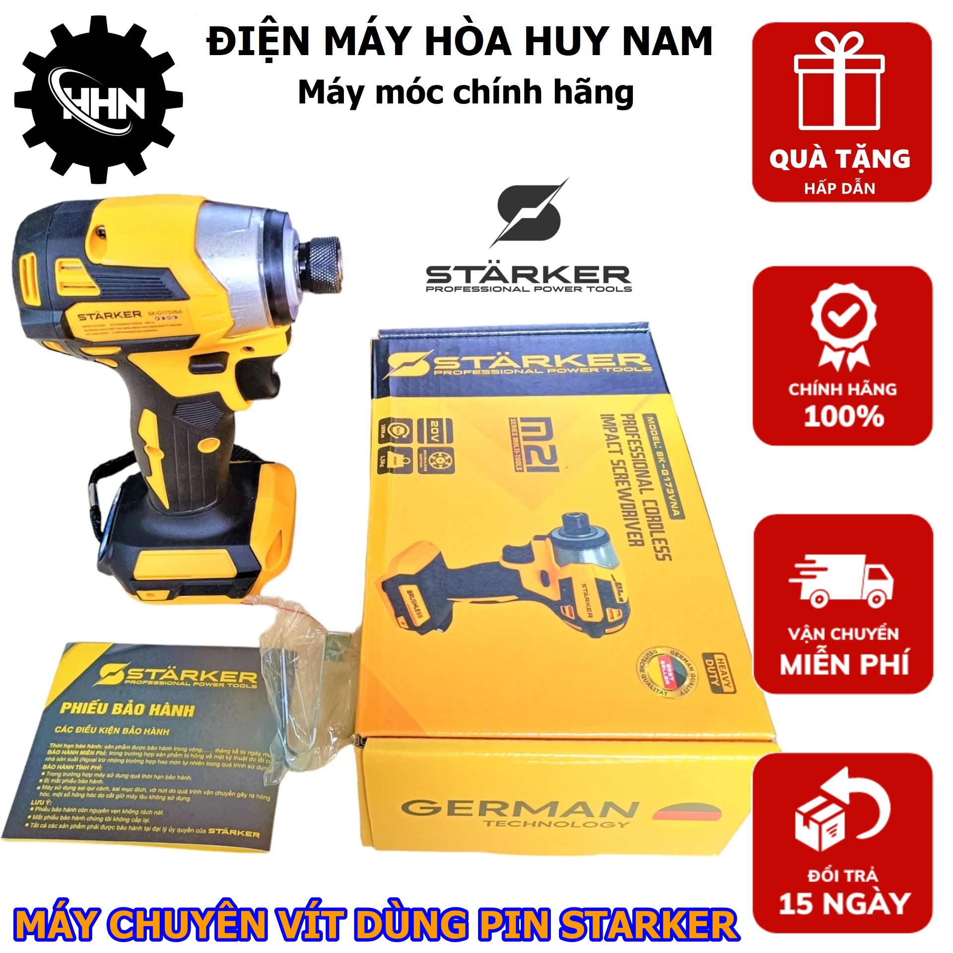 Máy khoan chuyên vít chính hãng STARKER SK-G173VNA  Tính năng ARRRS  không chổi than  chân pin makit