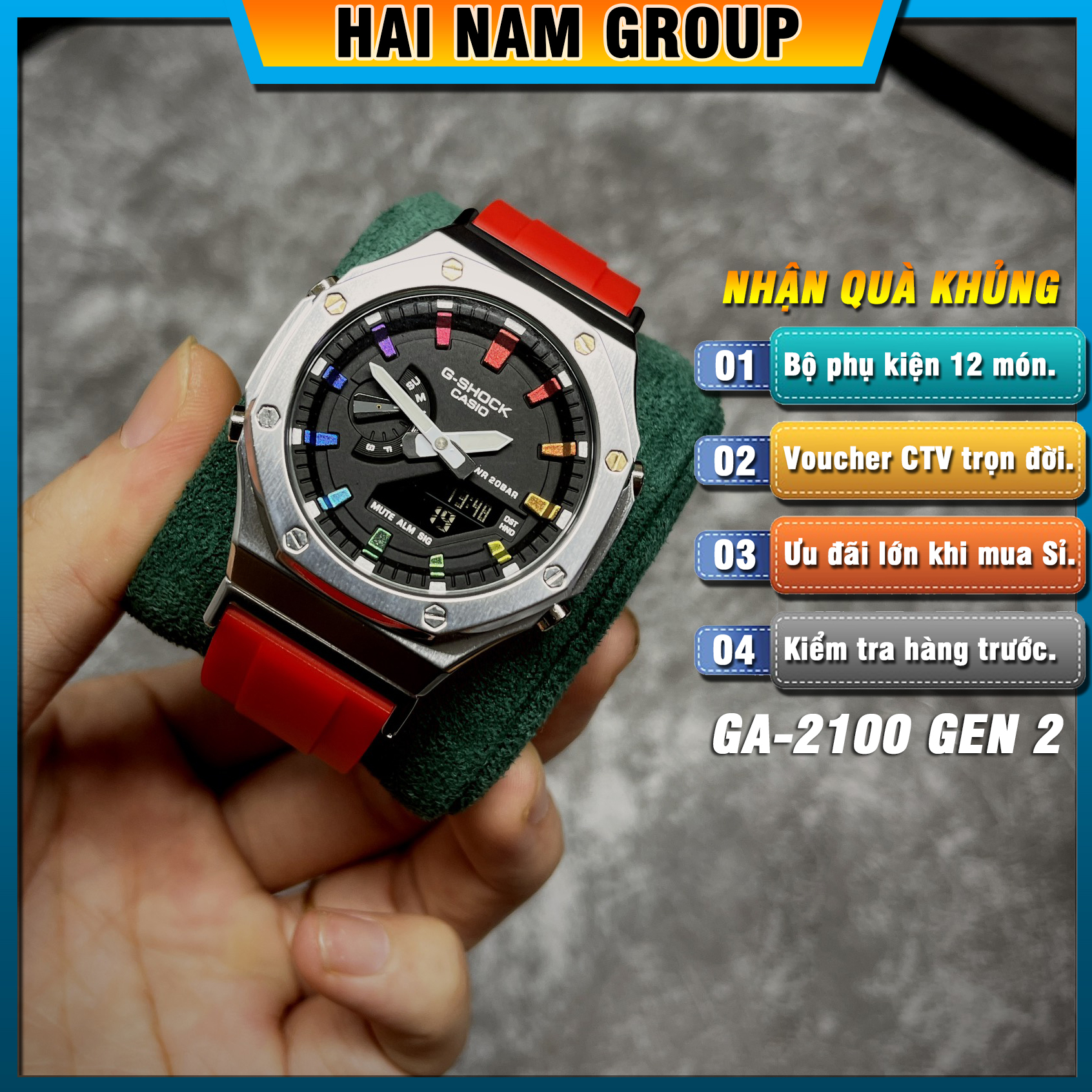 Đồng hồ nam G-SHOCK GA-2100-1A Custom Ap Gen 2 HNG207 Dây nhựa vỏ thép - Full chức năng - Đầy đủ phụ kiện