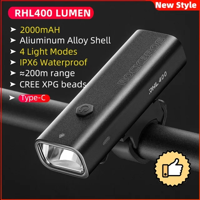 ROCKBROS Đèn Pin LED MTB Đèn Xe Đạp Chất Lượng Cao 400 Type-C Sạc Đêm 600 Bằng Hợp Kim Nhôm 1000/Đèn Xe Đạp Chống Nước/Đèn Đầu Xe Đạp Lumen