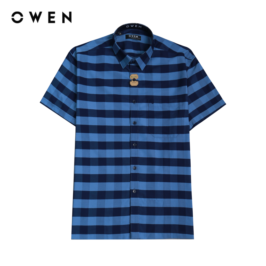 OWEN - Áo sơ mi ngắn tay Body Fit AB230032NT màu Navy chất liệu Bamboo