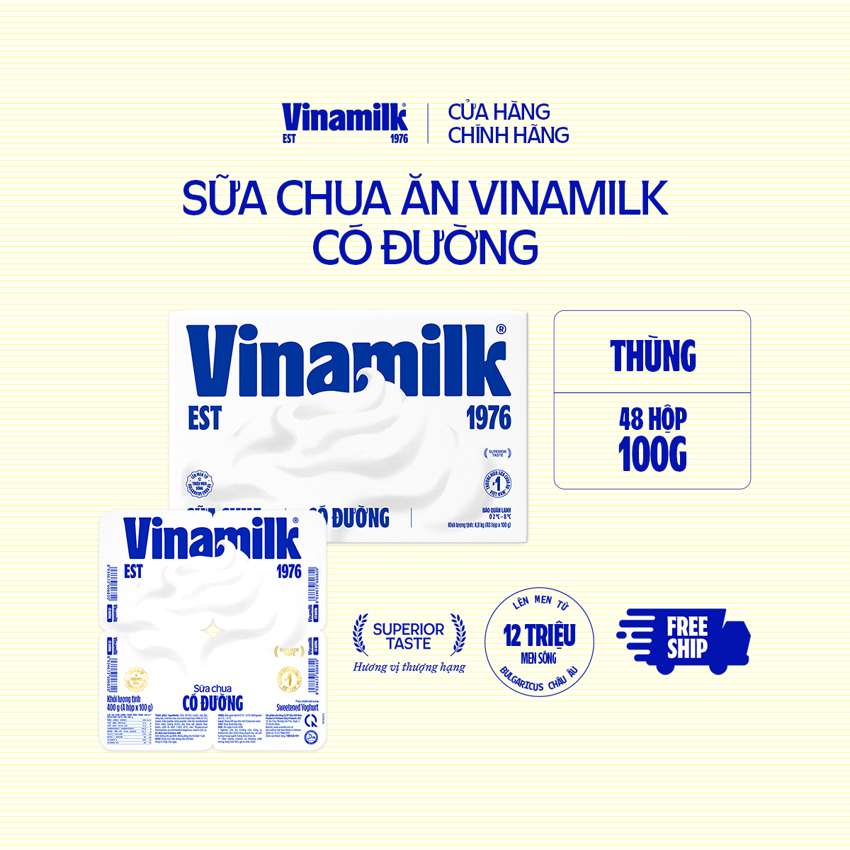 [CHỈ GIAO TRONG10KM] Thùng 48 hộp Sữa chua ăn Vinamilk có đường 100g Yaourt