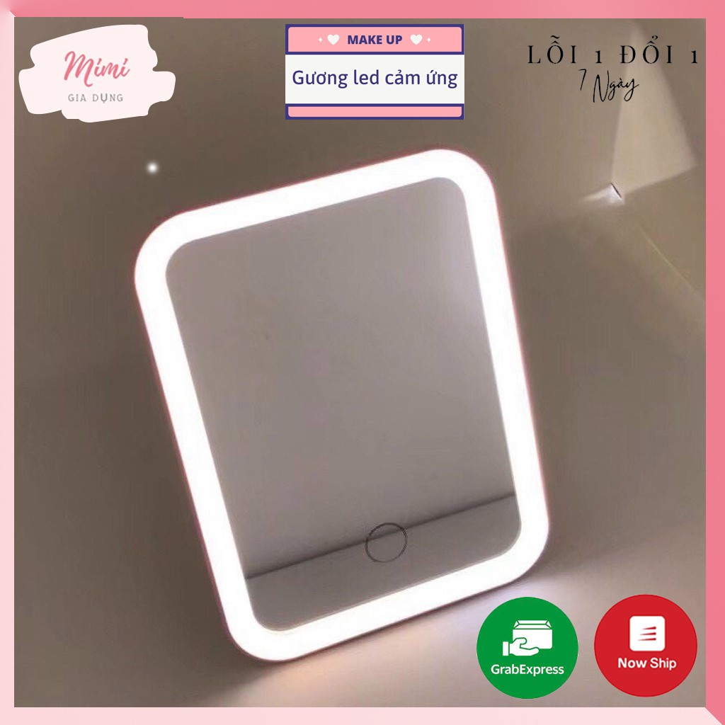 Gương Cảm Ứng Đèn Led Trang Điểm Để Bàn Hình Chữ Nhật - Ba Chế Độ Sáng Sạc Usb Tiện Lợi Chụp Ảnh Lung Linh