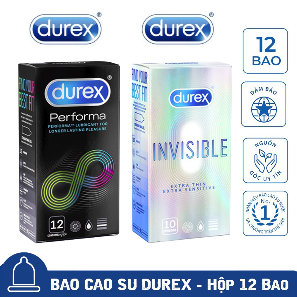 [Mua 1 Tặng 1] Bao Cao Su Durex Performa Kéo Dài Thời Gian Quan Hệ + Durex Invisible Extra Thin Cực Siêu Mỏng Che Tên Sản Phẩm