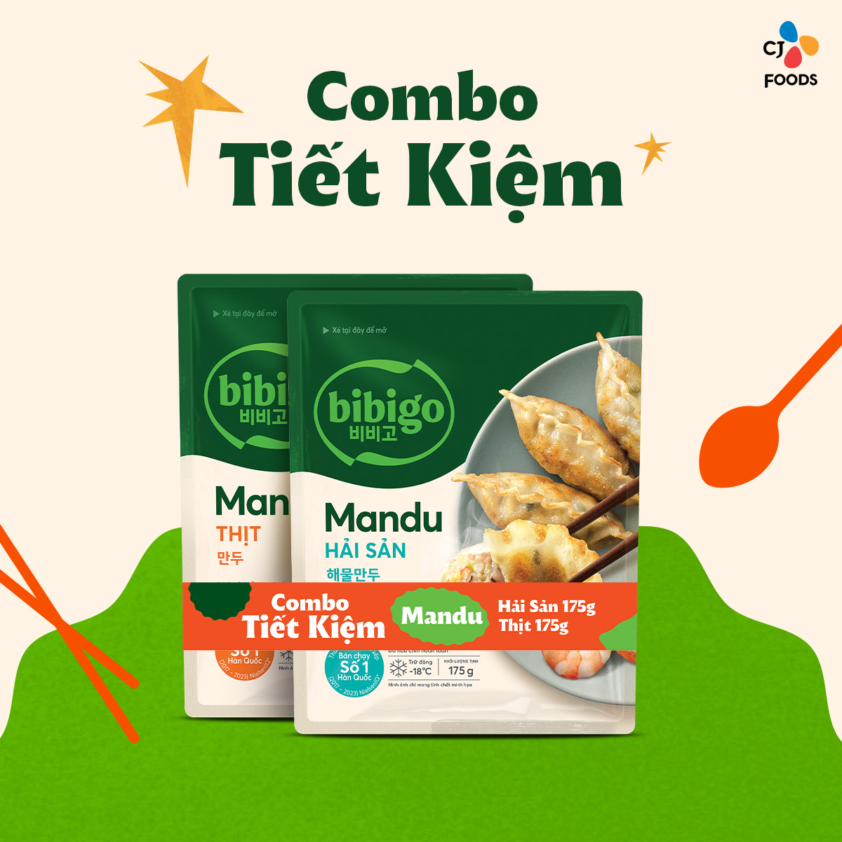 [HN & HCM] Bánh xếp Mandu Bibigo 175g (nhân Thịt/nhân Thịt bắp/nhân Hải sản)