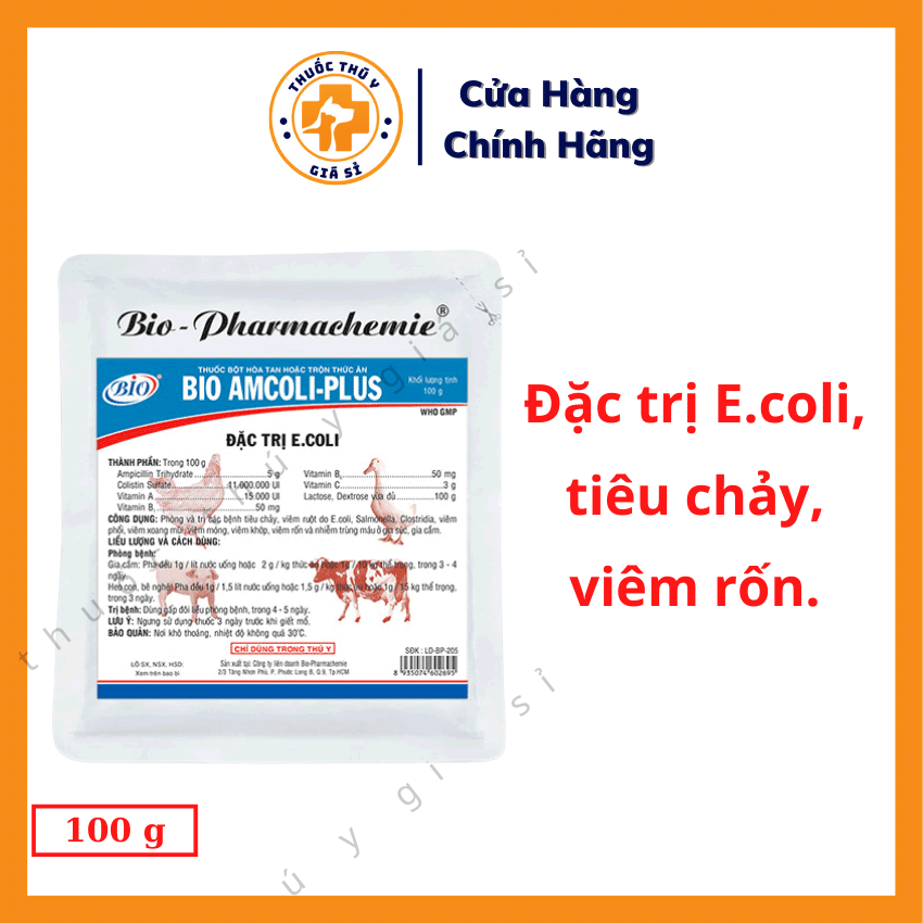 "Hoàn tiền đến 10%" Bio Amcoli Plus 100g - Dùng Cho Bệnh E.coli Tiêu Chảy Viêm Rốn Viêm Khớp Viêm Mó