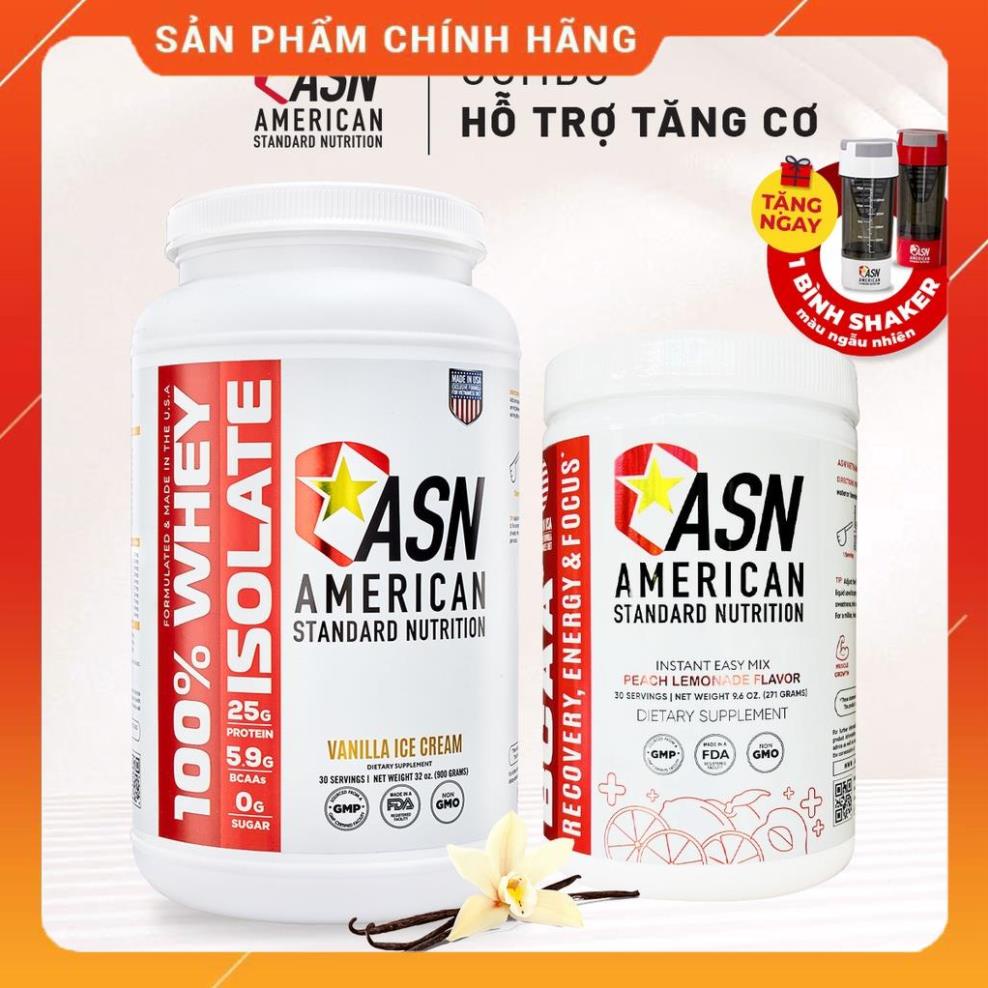BỘT TĂNG CƠ CHO TẬP GYM: ASN Whey Protein Isolate - GIÁ ƯU ĐÃI COMBO Vị Vanilla Ice Cream VÀ  ASN BC