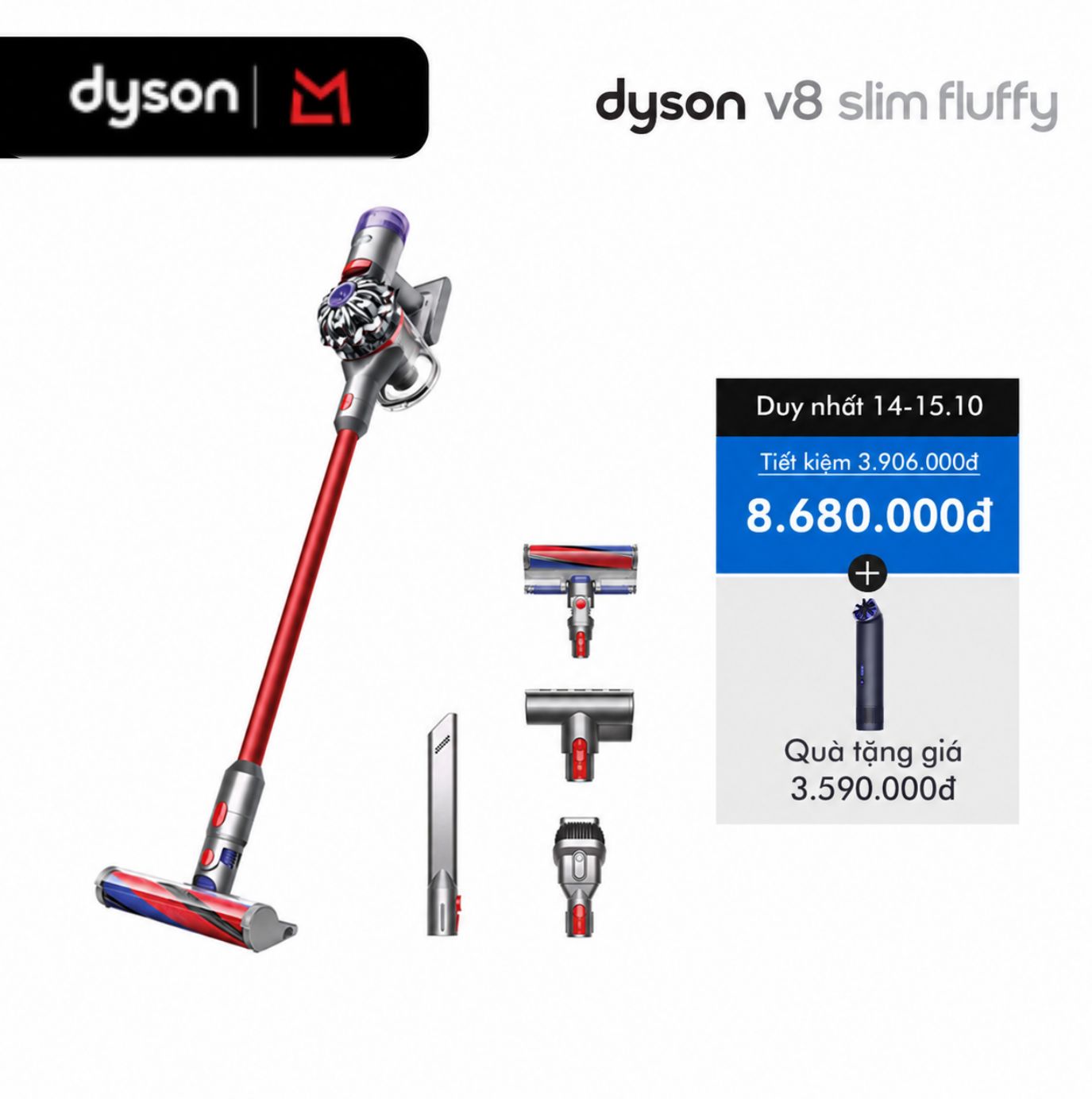 Máy hút bụi không dây Dyson V8 Slim Fluffy - Thiết kế nhỏ gọn, hiệu suất mạnh mẽ