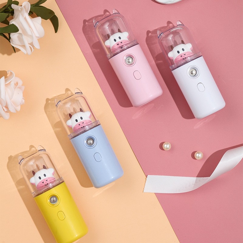 Máy Phun Sương Nano Mini Hình Bò Sữa Cấp Ẩm Tức Thời Cho Da
