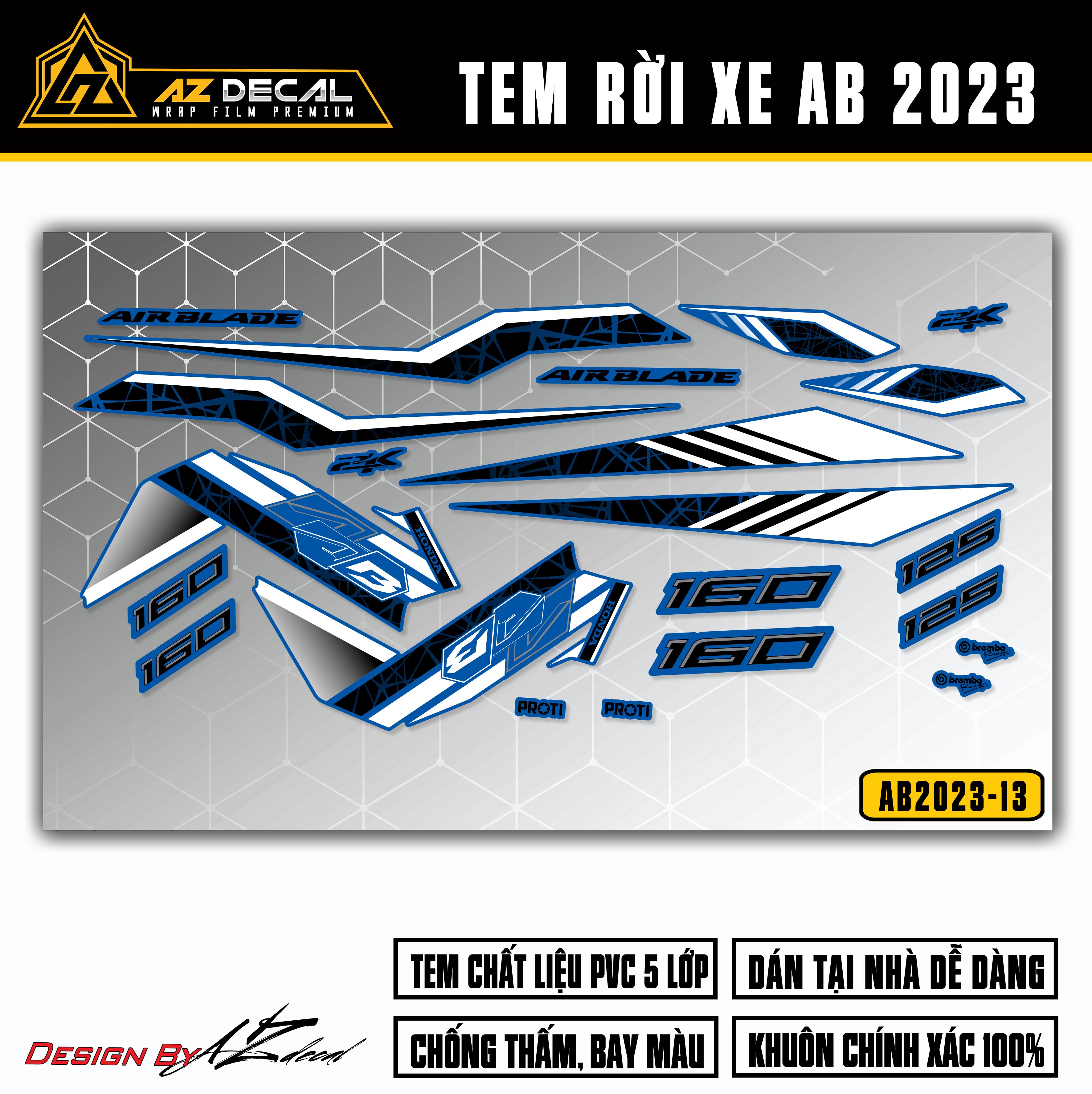 Tem AirBlade 2023 Thiết Kế Mới Lạ | AB2023-13 | Team Decal Hình Dán Xe Máy AB Air Blade 125 160 Đỏ Đ