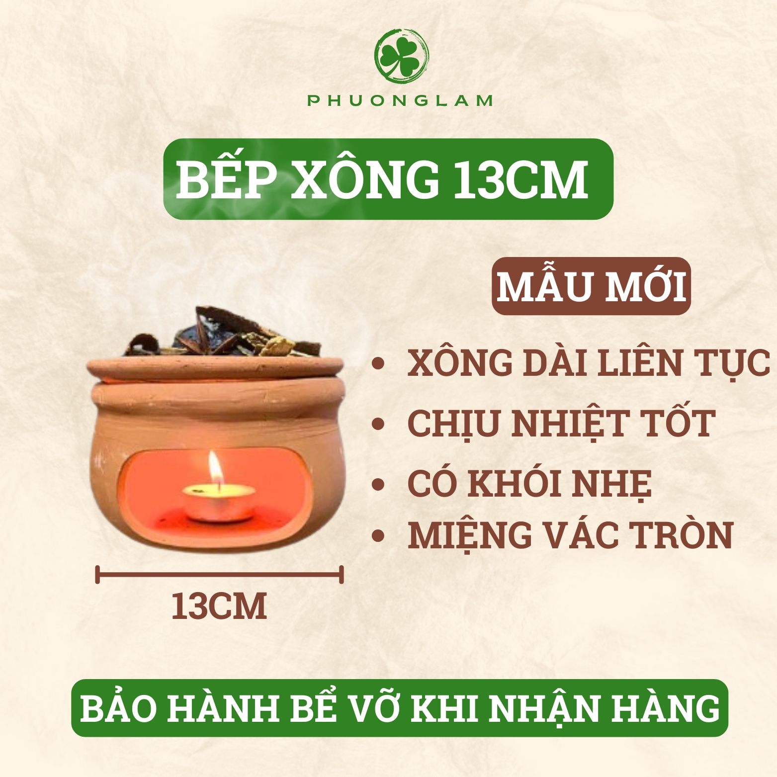 Bếp xông thảo mộc bồ kết 15cm (đèn bù bể vỡ) thanh tẩy nhà cửa thanh lọc không khí xua đủa côn trùng thơm nhà.