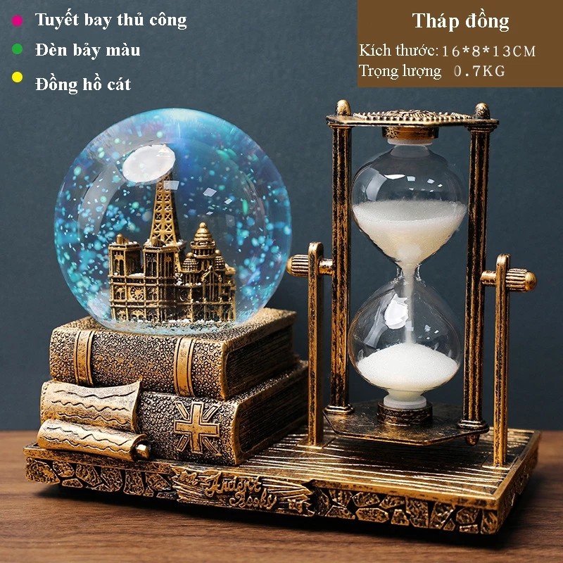 Đồng hồ cát quả cầu pha lê phát sáng có hộp nhạc quà tặng sinh nhật quà lưu niệm decor trang trí