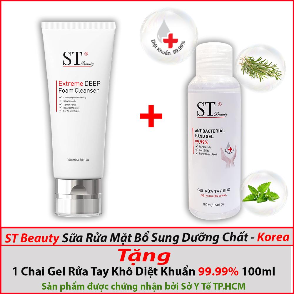 St Beauty Sữa Rửa Mặt Korea Làm Sạch & Thông Thoáng Lỗ Chân Lông – Trắng Đều Màu & Cân Bằng Độ Ẩm - Tặng 1 Gel Rửa Tay Khô St Beauty 100Ml