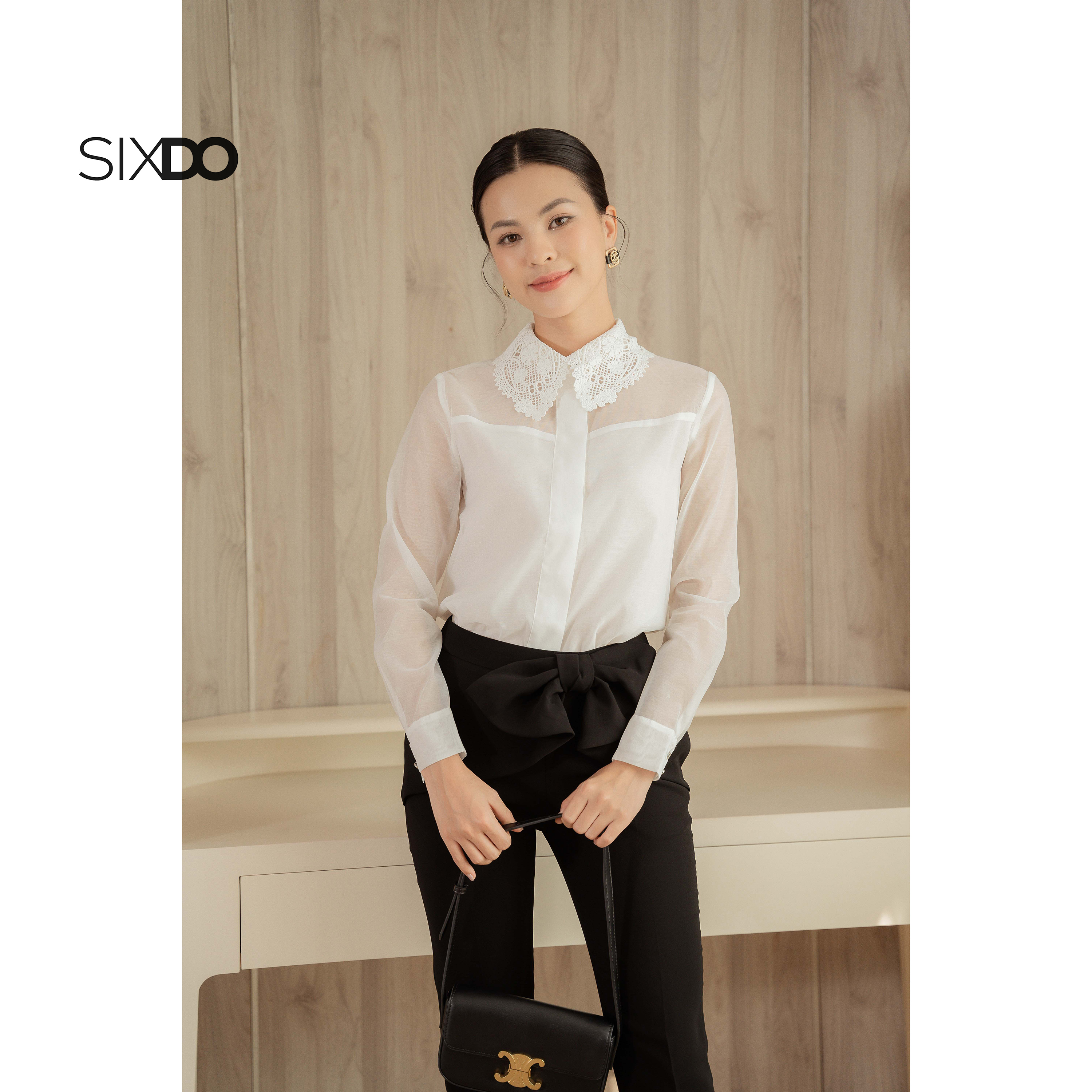 Áo sơ mi nữ tơ trắng dài tay SIXDO (White Long Sleeves Shirt 2)