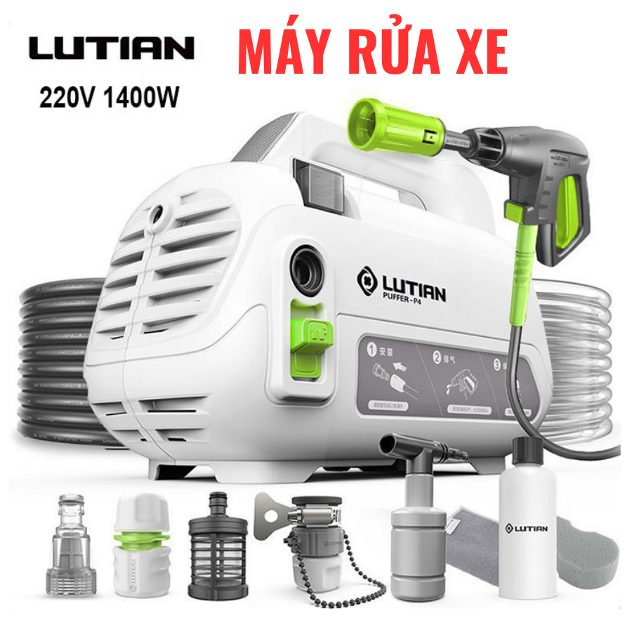 Máy rửa xe đa năng áp lực cao Lutian Blowfish 1400W máy rửa xe ô tô nhà cửa sân vườn áp lực cao