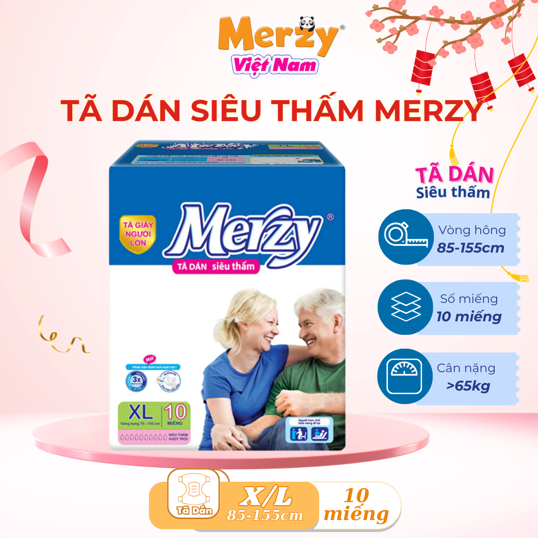 Tã người lớn Merzy bỉm người già size xl 10 miếng  bỉm người lớn khô thoáng siêu thấm