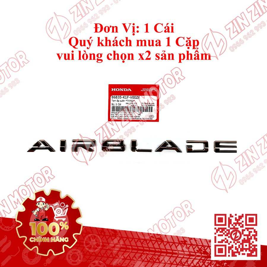 Tem AB 2020 Zin Tem Rời Xe AirBlade 150 Xanh Xám Đen 2021 Phiên Bản Đặc Biệt Chính Hãng Honda - ZZM